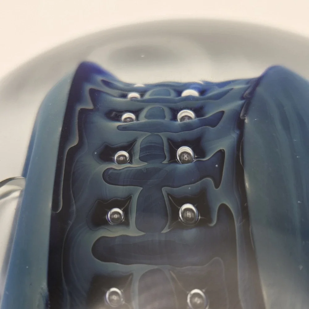 Robert Eickholt Blue/Black/Clear Reptile Series Mouth Blown Paperweight 1993